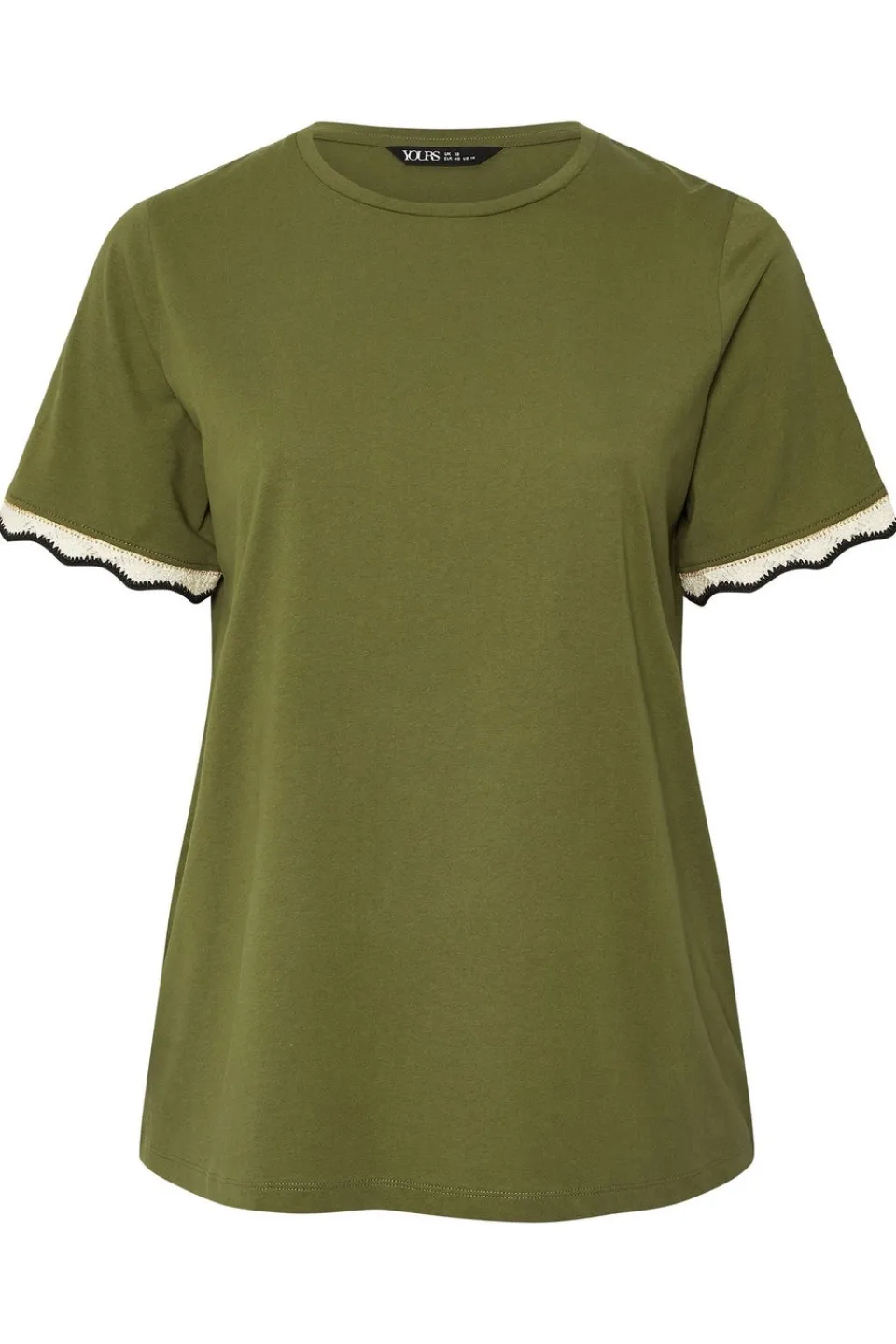 T-Shirts>YOURS Curve Khaki Green Metallic Crochet Trim T-Shirt