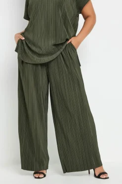Trousers>YOURS Curve Khaki Green Plisse Wide Leg Trousers