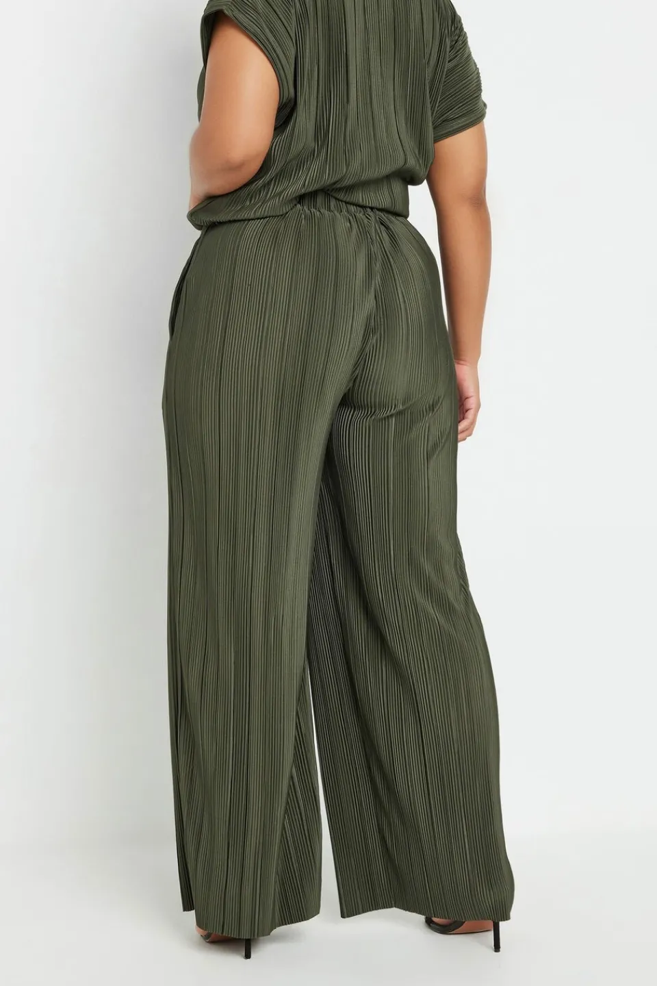 Trousers>YOURS Curve Khaki Green Plisse Wide Leg Trousers