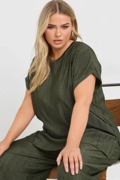 Tops>YOURS Curve Khaki Green Plisse Top