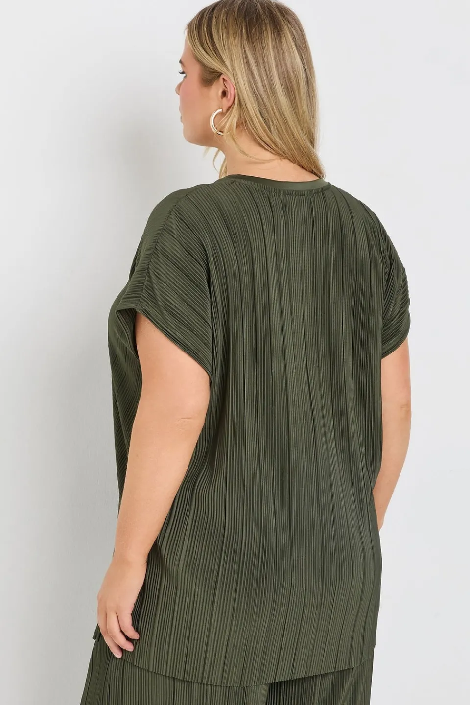 Tops>YOURS Curve Khaki Green Plisse Top
