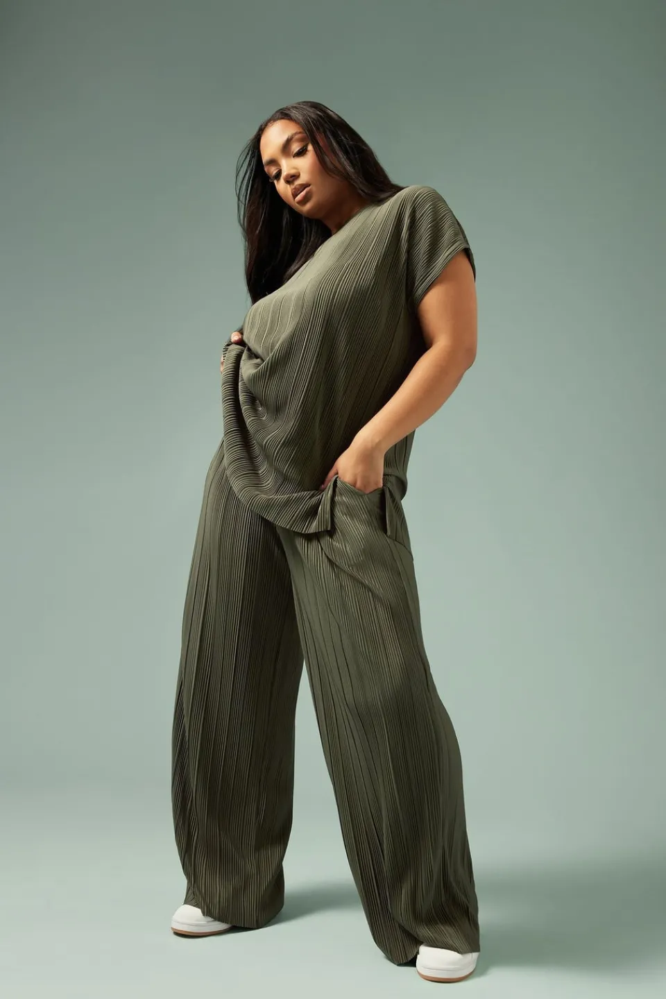 Tops>YOURS Curve Khaki Green Plisse Top