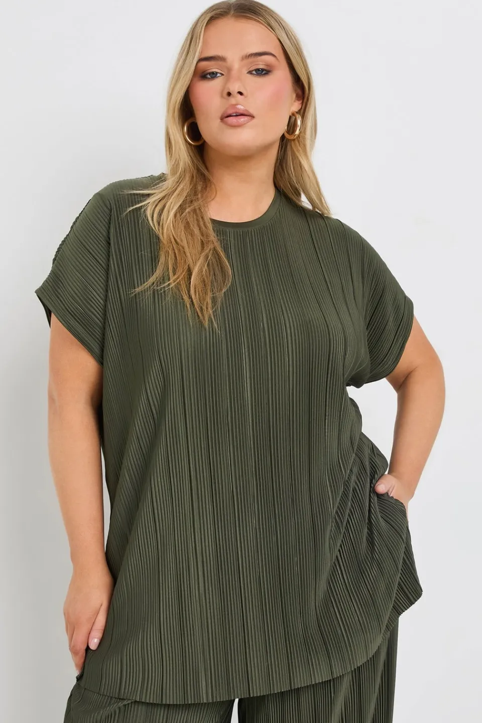 Tops>YOURS Curve Khaki Green Plisse Top