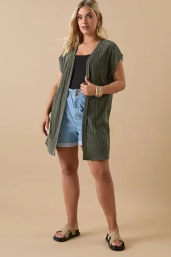 Tops>YOURS Curve Khaki Green Ribbed Jersey Cardigan