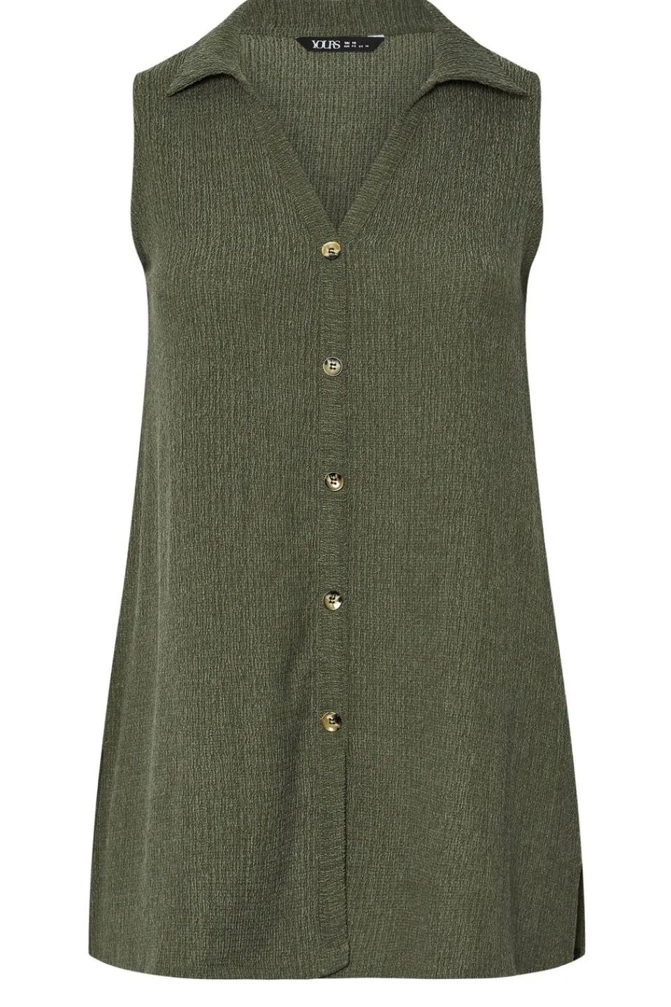 Tops>YOURS Curve Khaki Green Textured Sleeveless Shirt