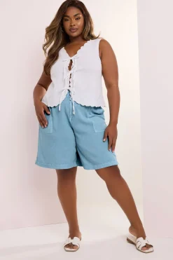 Shorts>YOURS Curve Light Blue Chambray Pull On Shorts