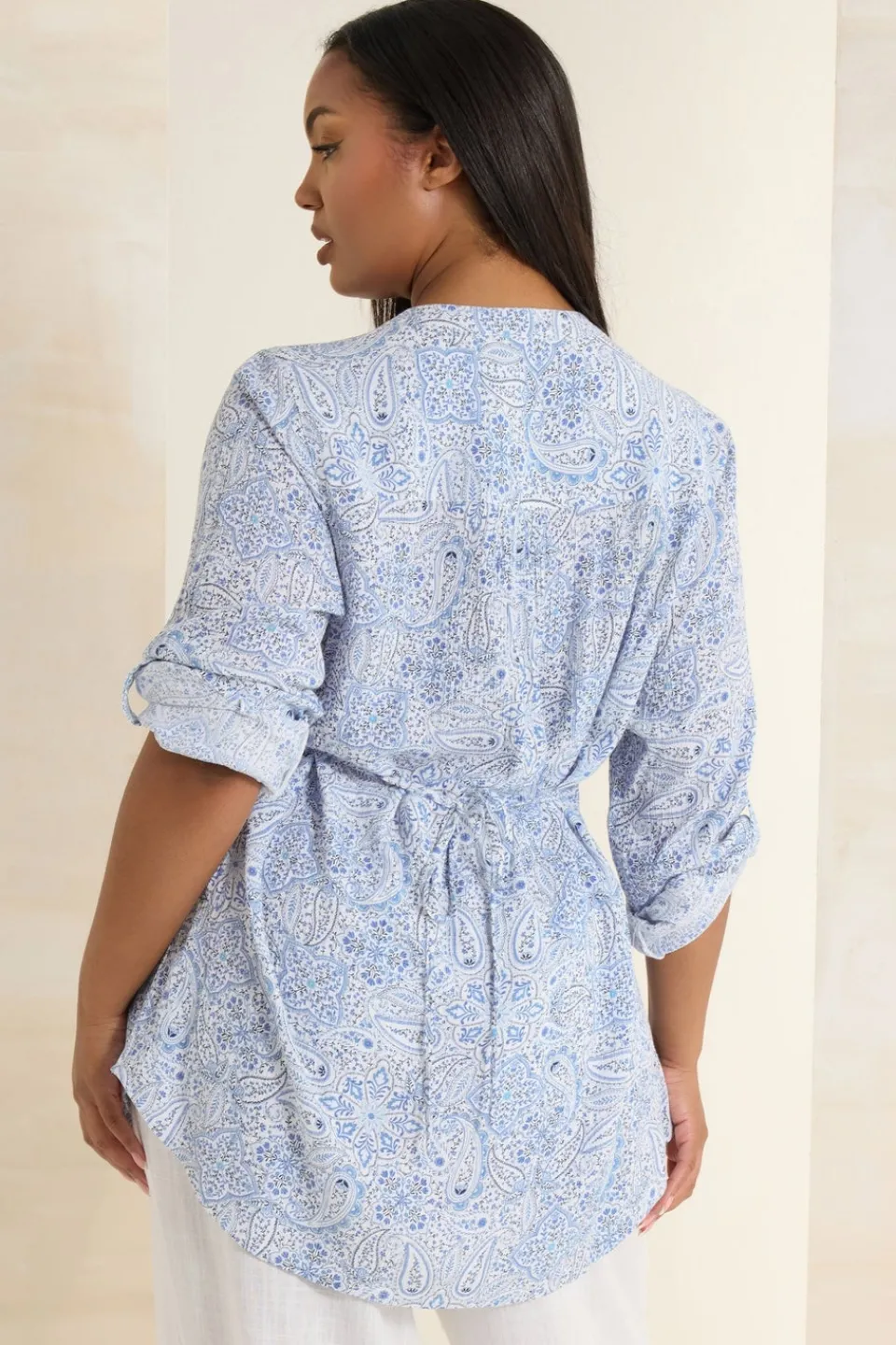 Tops>YOURS Curve Light Blue Paisley Print Pintuck Blouse