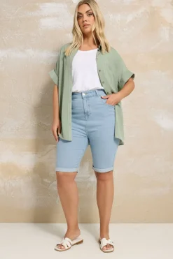Shorts>YOURS Curve Light Blue Turn Up Denim Shorts