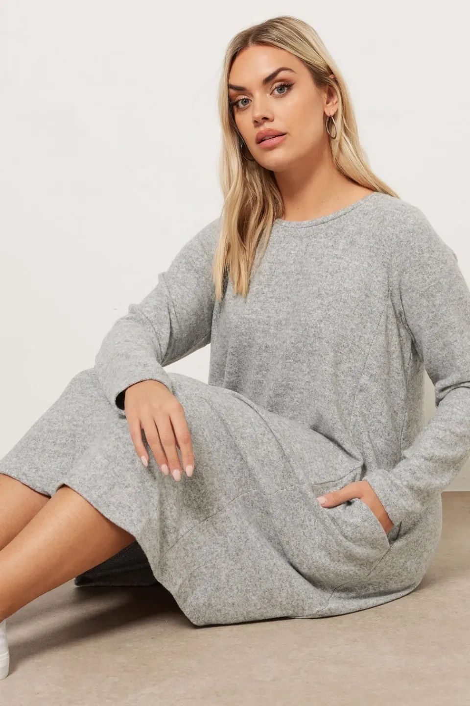 Dresses>YOURS Curve Light Grey Soft Touch Pocket Swing Dress