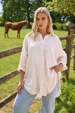 Tops>YOURS Curve Light Pink Linen Shirt