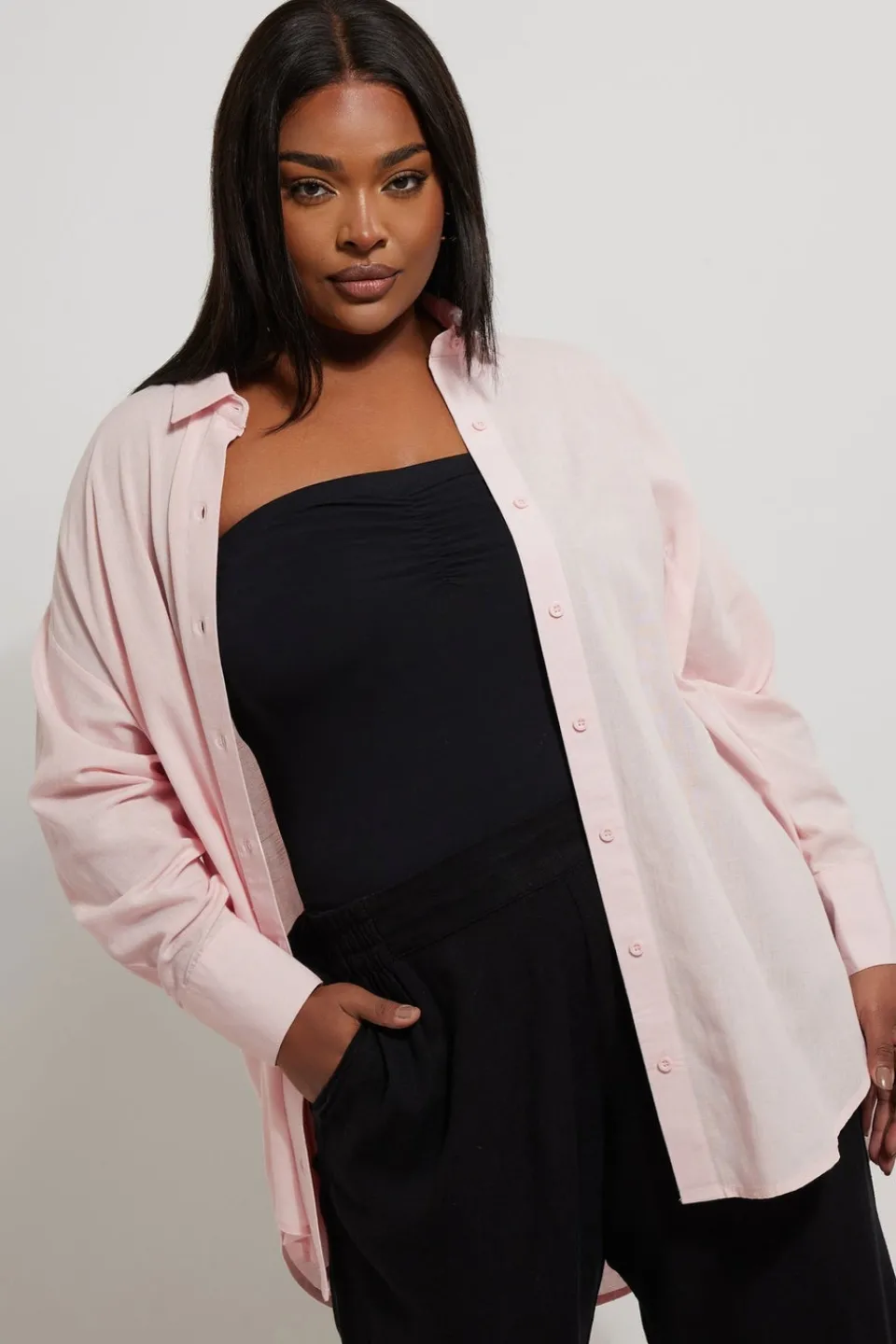 Tops>YOURS Curve Light Pink Linen Shirt