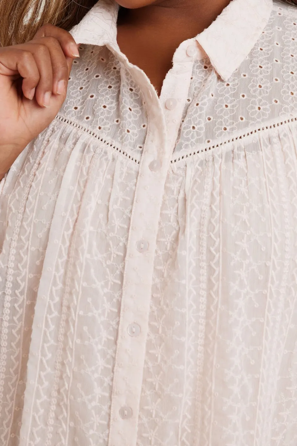 Tops>YOURS Curve Light Pink Sheer Embroidered Blouse