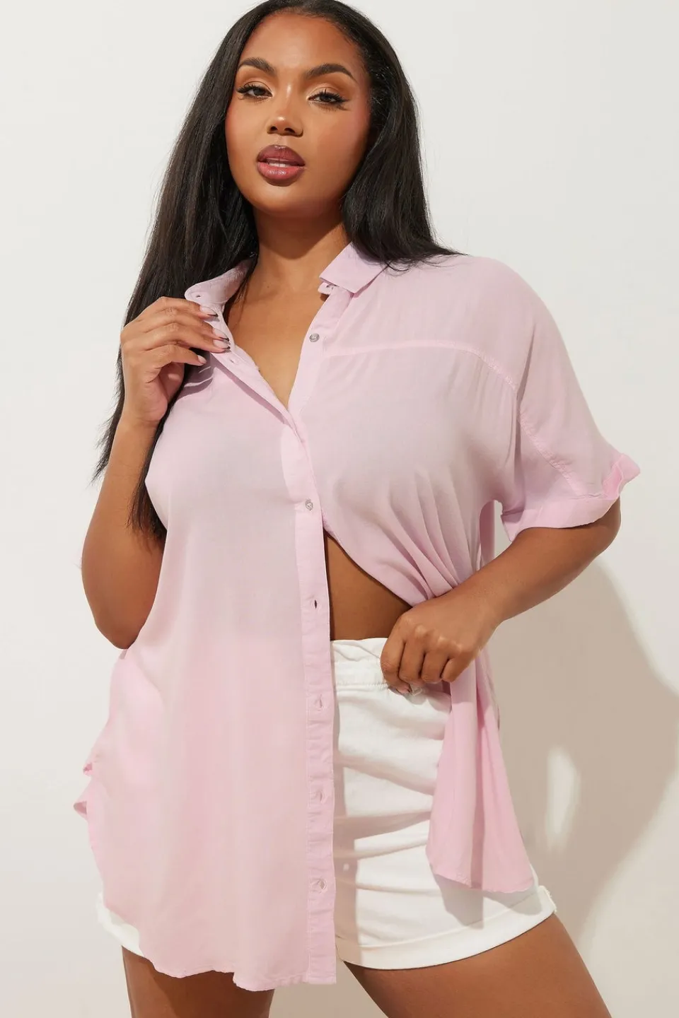 Tops>YOURS Curve Light Pink Washed Chambray Shirt