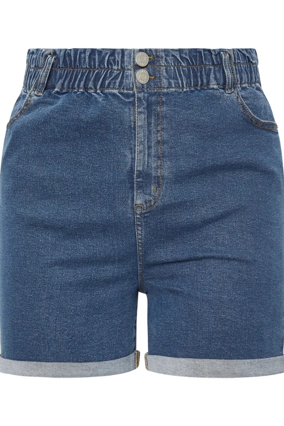 Shorts>YOURS Curve Mid Blue Elasticated Waist Turn Up Denim Shorts