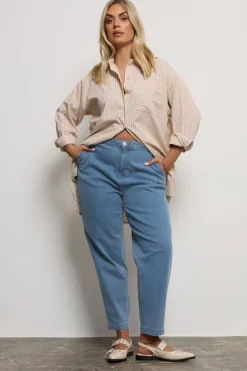 Jeans & Jeggings>YOURS Curve Mid Blue Stretch Denim Barrel Jeans