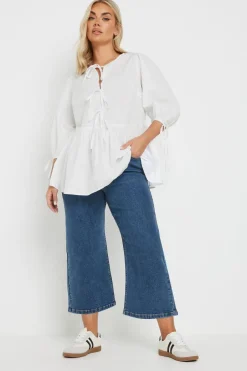 Jeans & Jeggings>YOURS Curve Mid Blue Wide Leg Cropped Denim Jeans