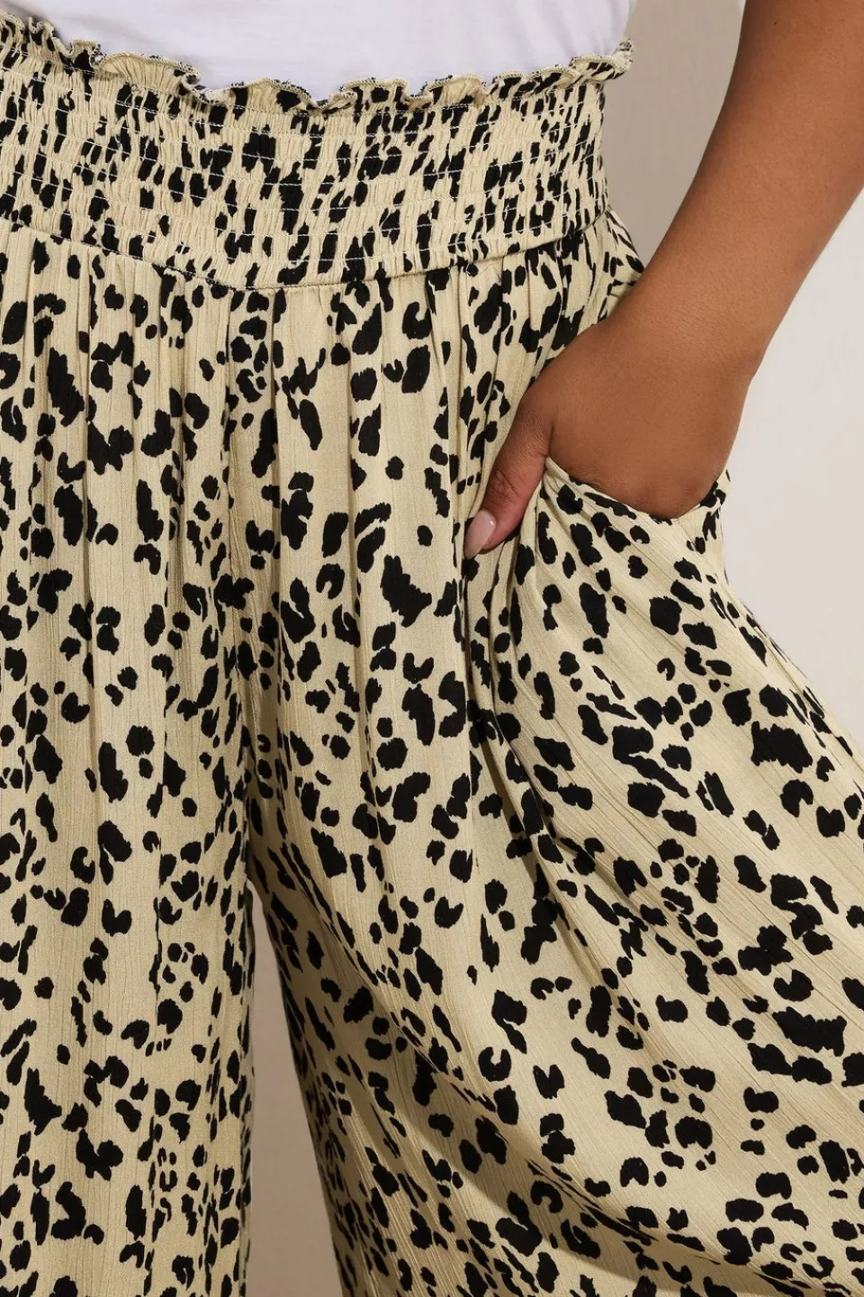 Trousers>YOURS Curve Natural Brown Leopard Print Shirred Midaxi Culottes