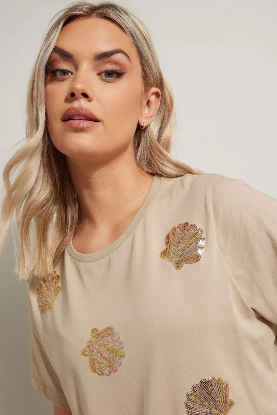 T-Shirts>YOURS Curve Natural Brown Sequin Embellished Shell T-Shirt