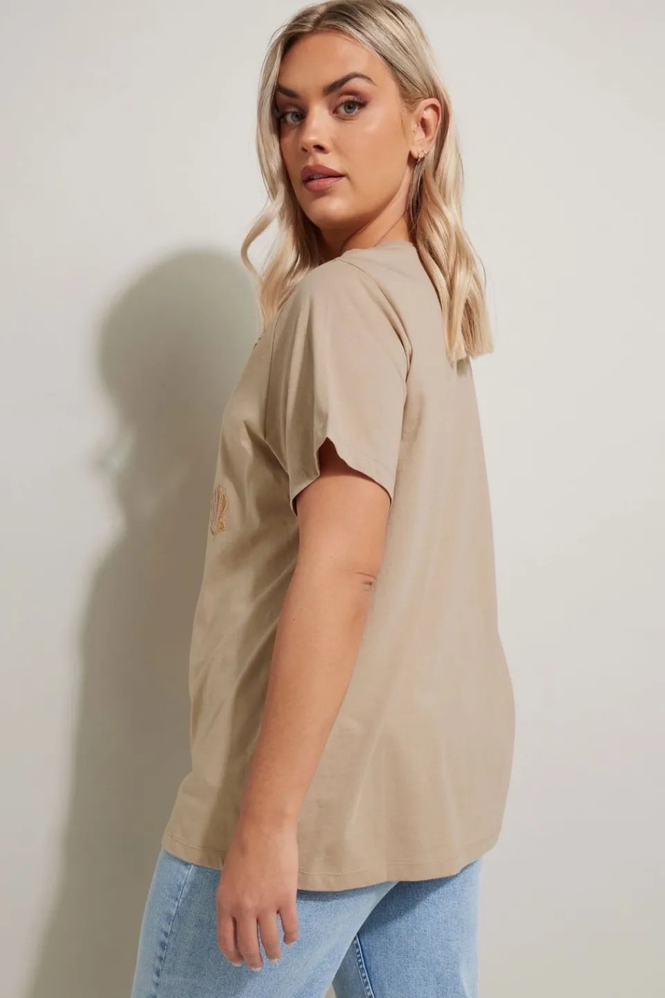 T-Shirts>YOURS Curve Natural Brown Sequin Embellished Shell T-Shirt