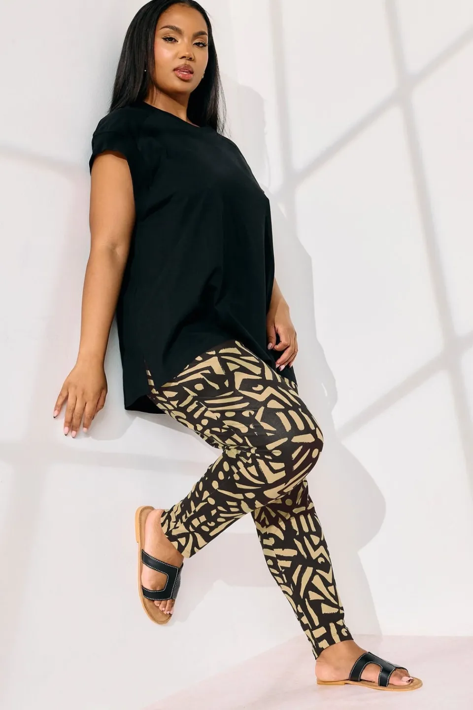 Trousers>YOURS Curve Natural Brown Abstract Print Harem Trousers