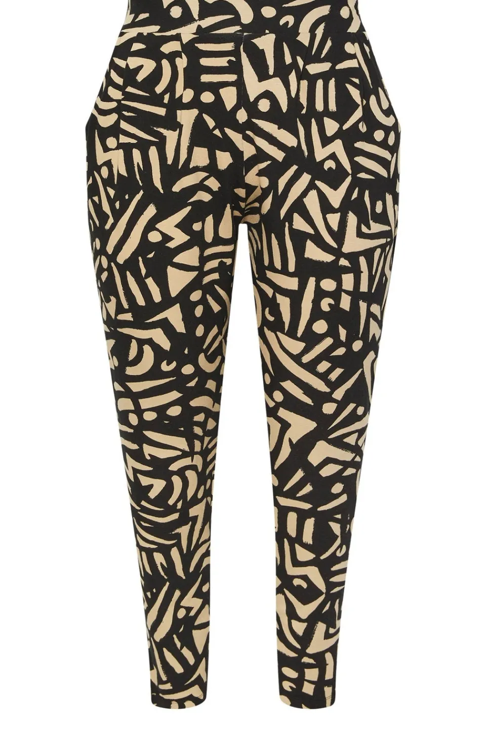 Trousers>YOURS Curve Natural Brown Abstract Print Harem Trousers