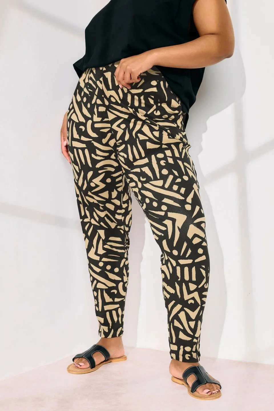 Trousers>YOURS Curve Natural Brown Abstract Print Harem Trousers