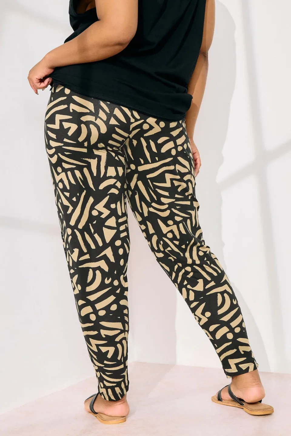Trousers>YOURS Curve Natural Brown Abstract Print Harem Trousers