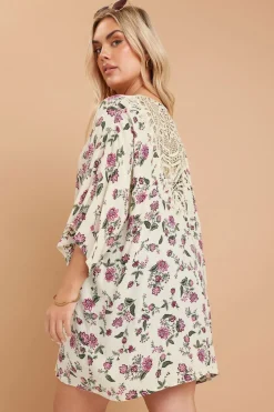 Coats & Jackets>YOURS Curve Natural Brown Floral Crochet Detail Kimono