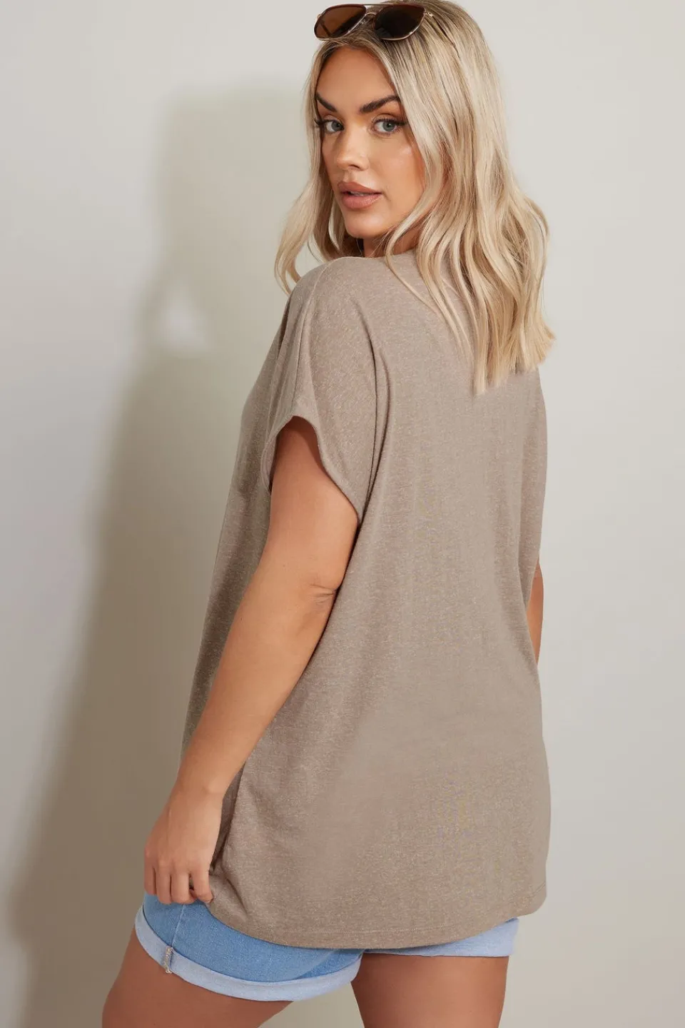 Tops>YOURS Curve Natural Brown Linen Marl Tie Front Top