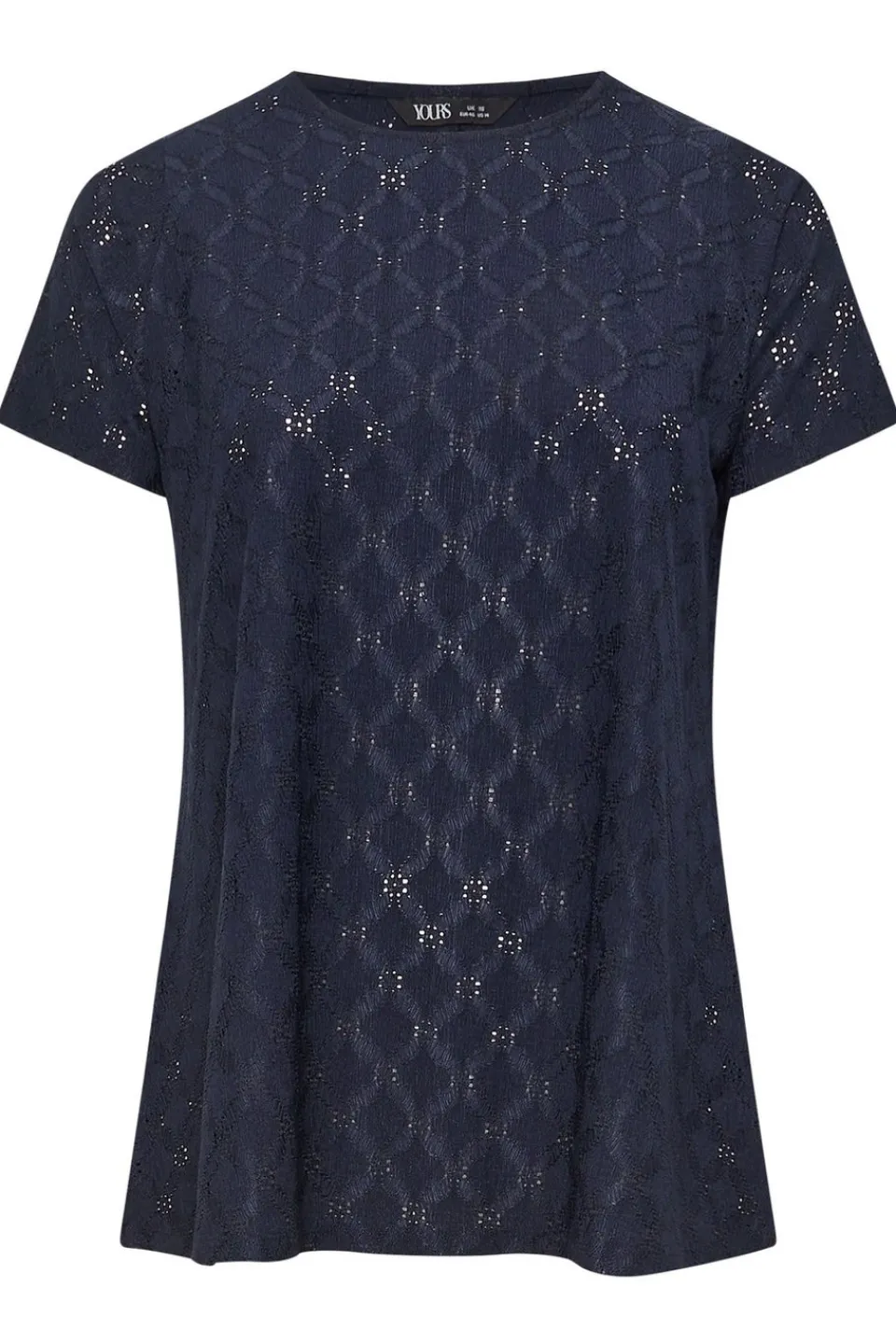 T-Shirts>YOURS Curve Navy Blue Broderie Anglaise Textured Swing Top