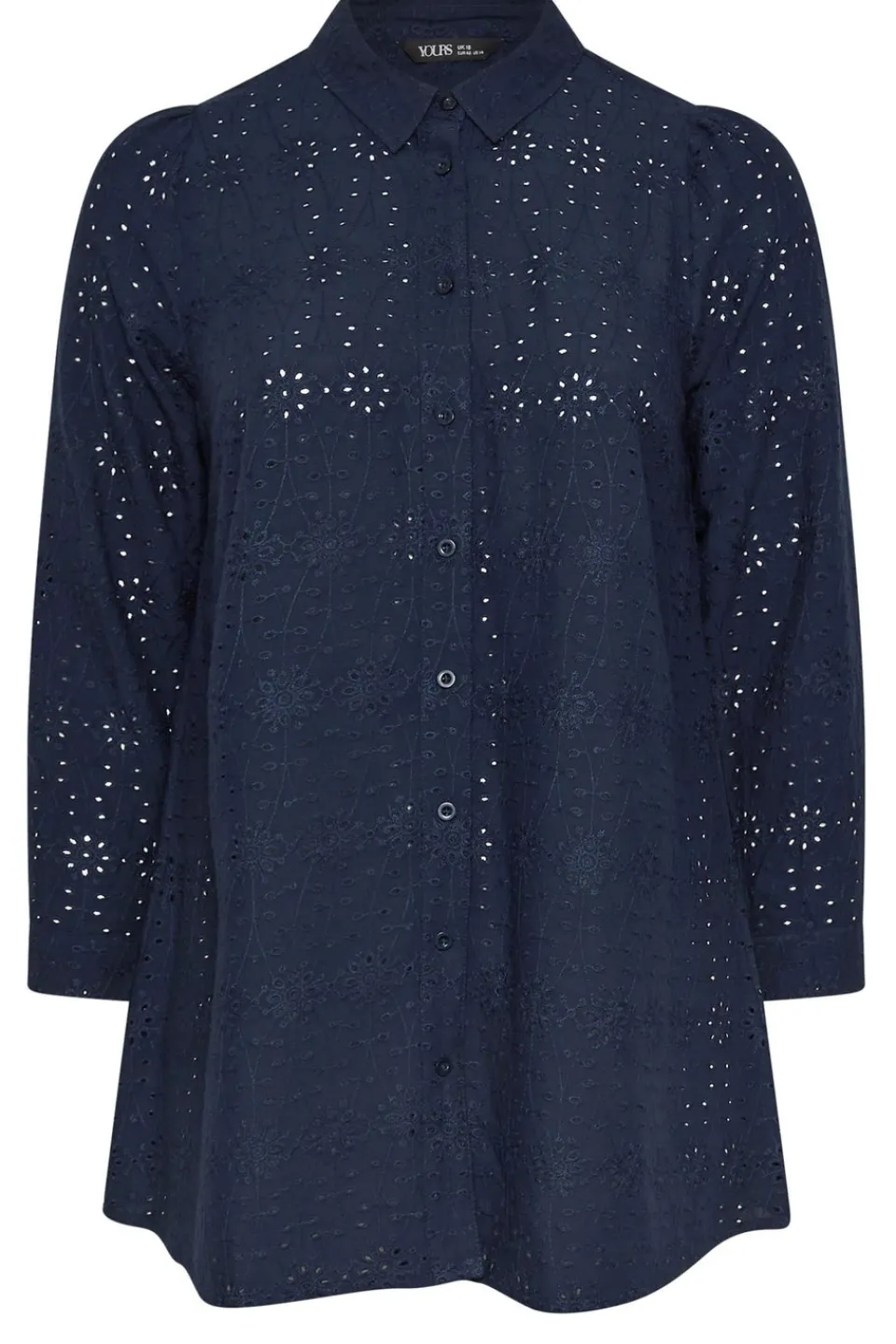 Tops>YOURS Curve Navy Blue Broderie Anglaise Long Sleeve Shirt