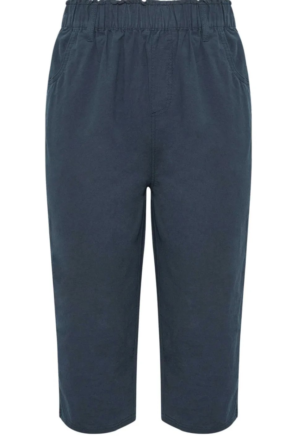 Trousers>YOURS Curve Navy Blue Cool Cotton Cropped Trousers NavyBlue