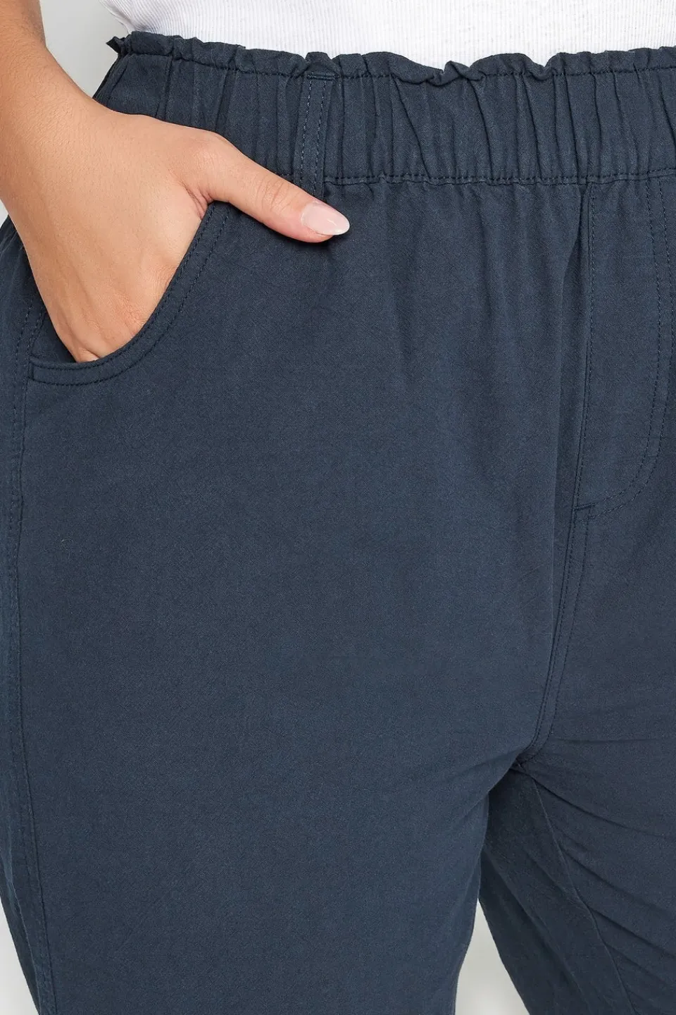 Trousers>YOURS Curve Navy Blue Cool Cotton Cropped Trousers NavyBlue