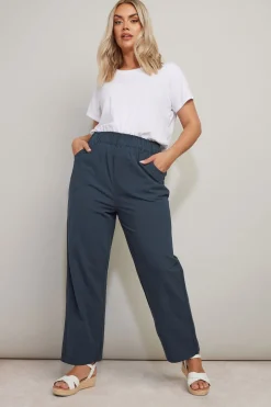 Trousers>YOURS Curve Navy Blue Cool Cotton Wide Leg Trousers