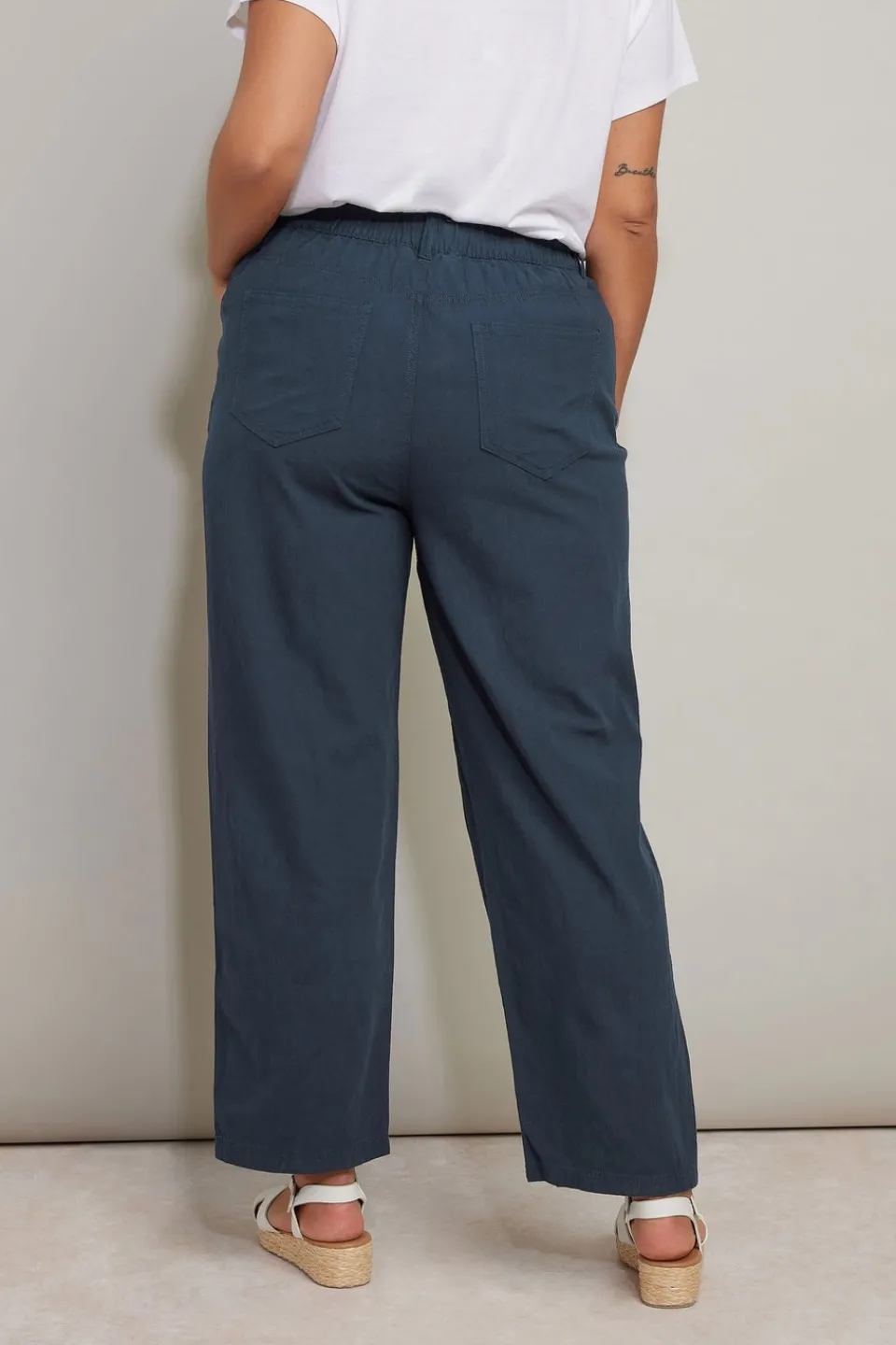Trousers>YOURS Curve Navy Blue Cool Cotton Wide Leg Trousers