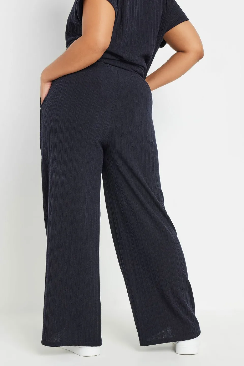 Trousers>YOURS Curve Navy Blue Knitted Wide Leg Trousers