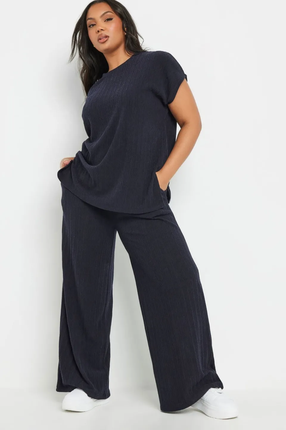 T-Shirts>YOURS Curve Navy Blue Knitted T Shirt