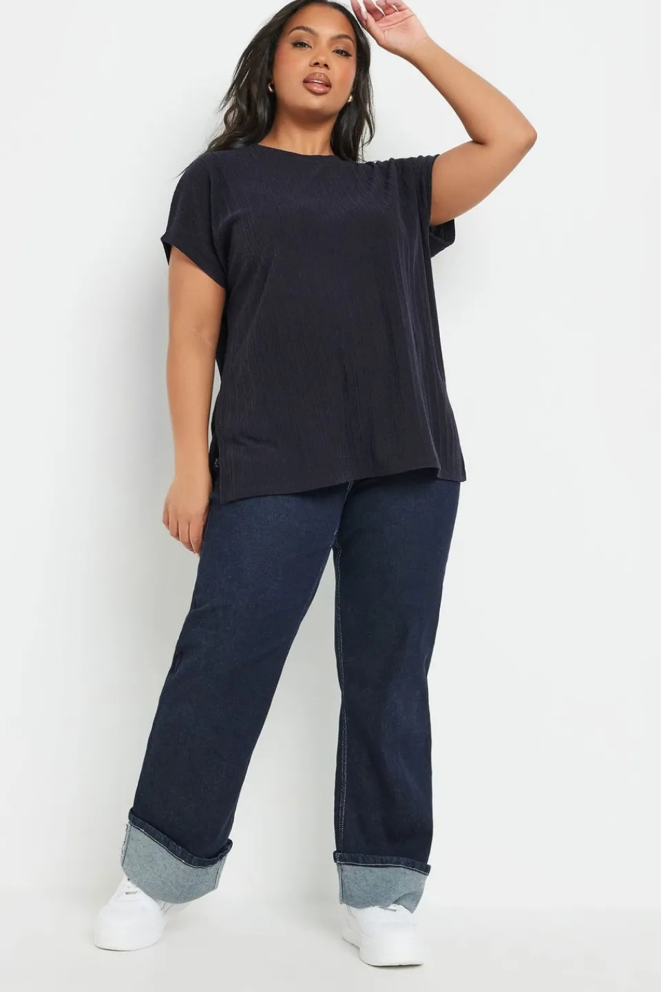 T-Shirts>YOURS Curve Navy Blue Knitted T Shirt
