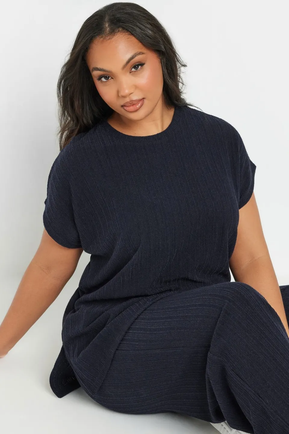 T-Shirts>YOURS Curve Navy Blue Knitted T Shirt