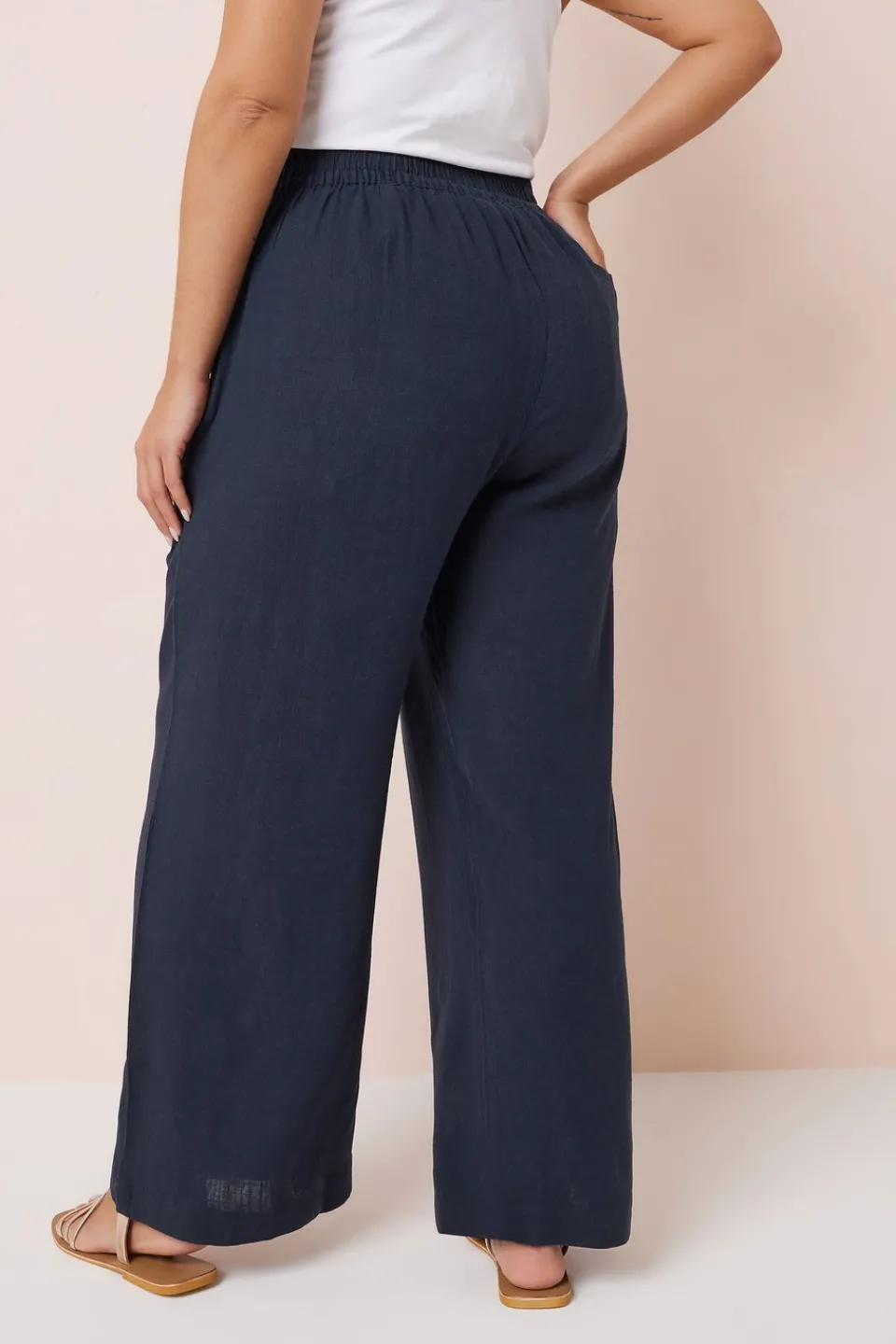 Trousers>YOURS Curve Navy Blue Linen Wide Leg Trousers NavyBlue