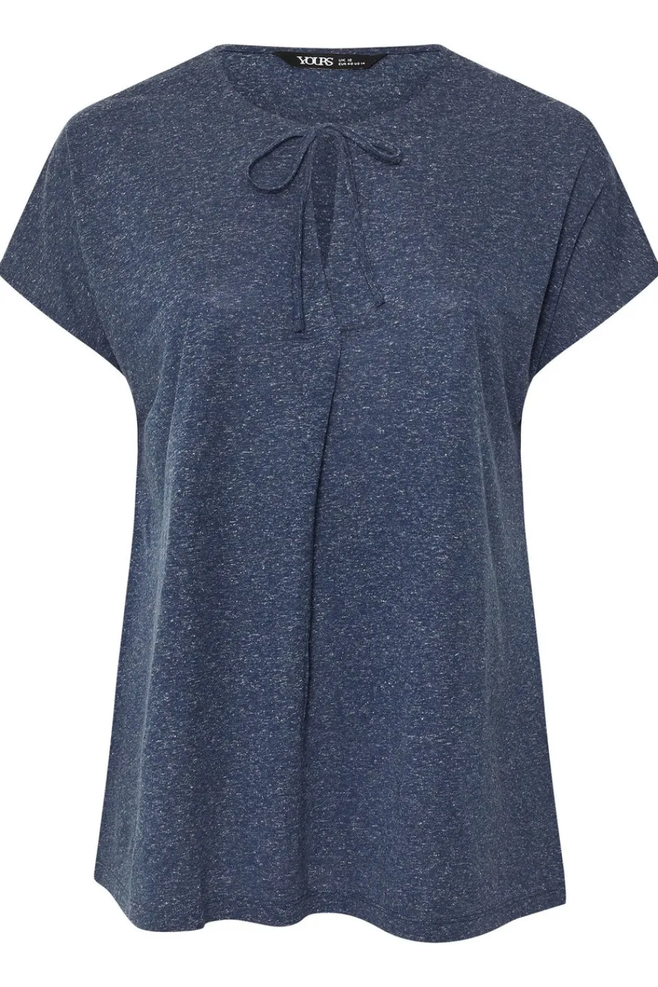T-Shirts>YOURS Curve Navy Blue Linen Marl Tie Front Top