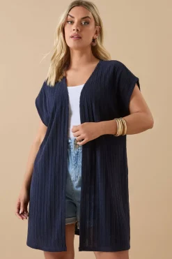 Knitwear>YOURS Curve Navy Blue Ribbed Jersey Cardigan