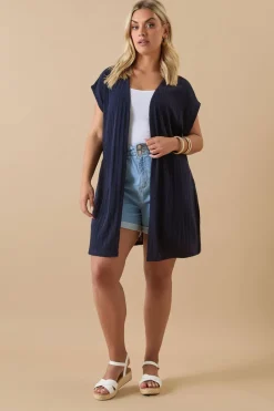 Knitwear>YOURS Curve Navy Blue Ribbed Jersey Cardigan