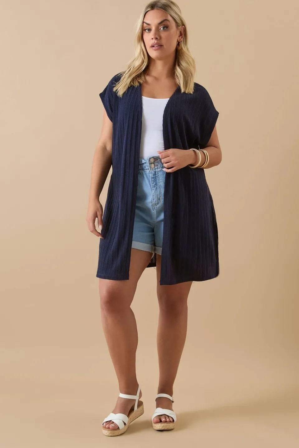 Knitwear>YOURS Curve Navy Blue Ribbed Jersey Cardigan