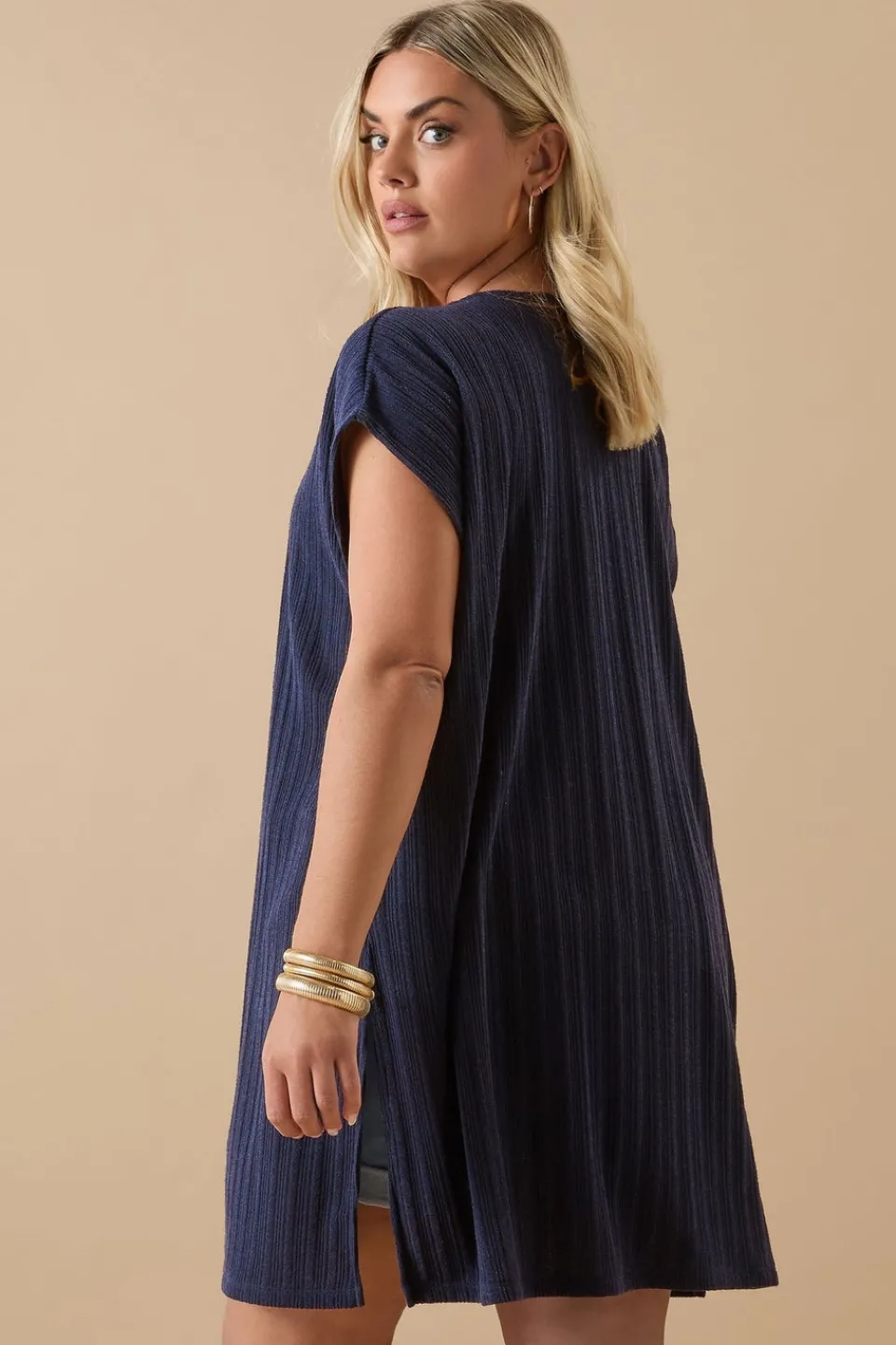 Knitwear>YOURS Curve Navy Blue Ribbed Jersey Cardigan
