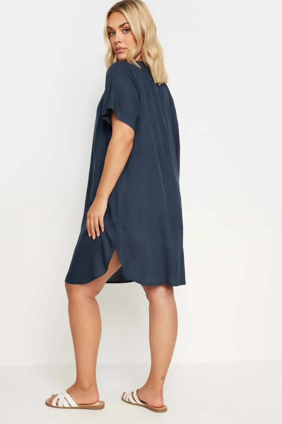 Dresses>YOURS Curve Navy Blue Short Sleeve Tunic Dress