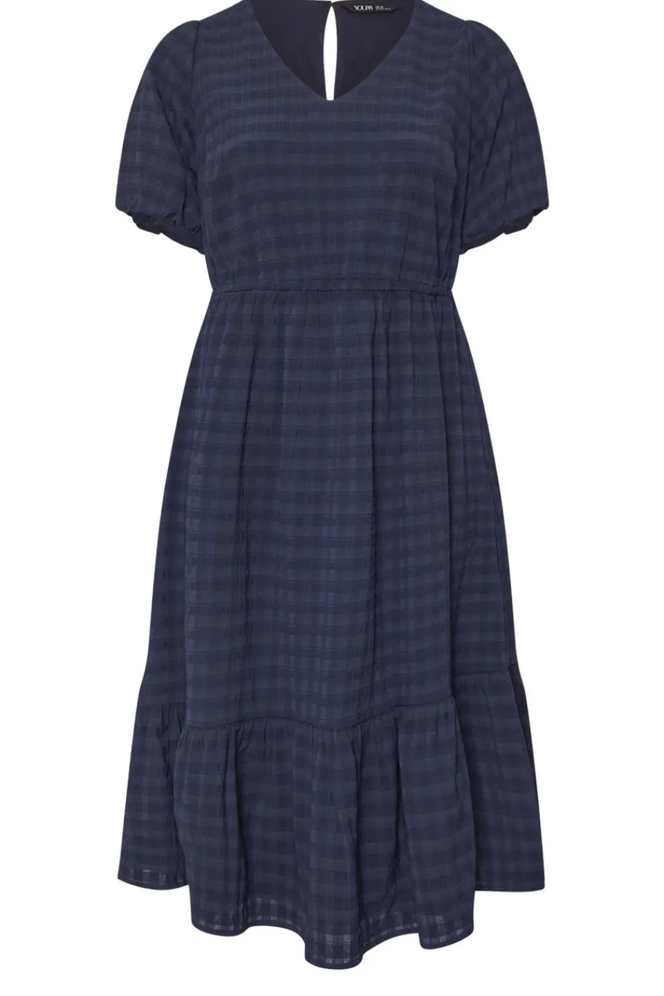 Dresses>YOURS Curve Blue Textured Check Midi Dress Navy