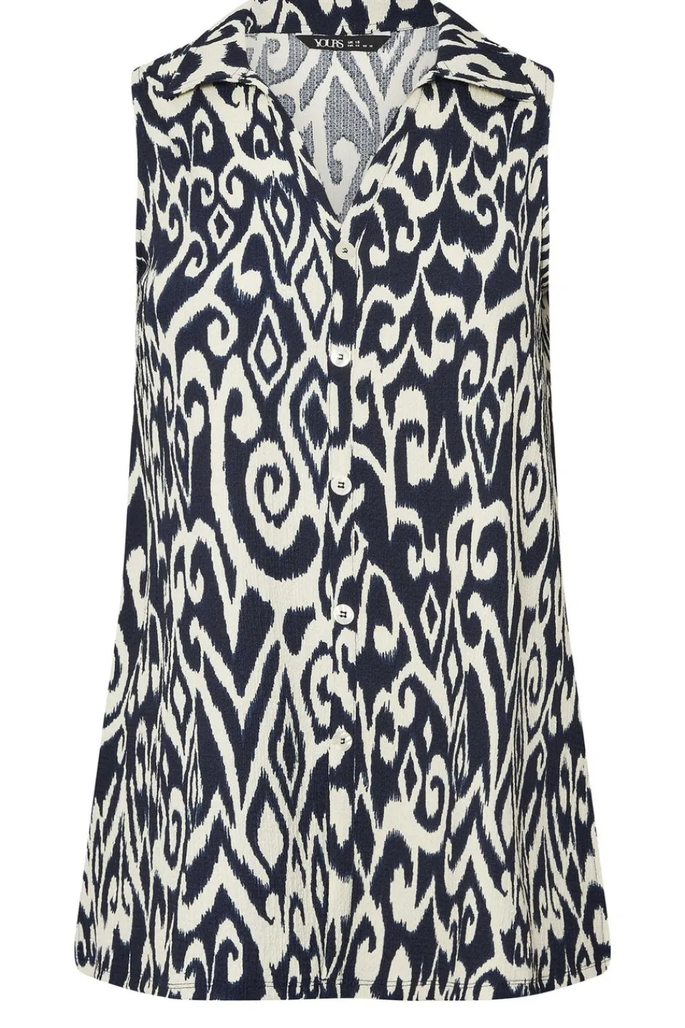 Tops>YOURS Curve Navy Blue Textured Ikat Sleeveless Shirt