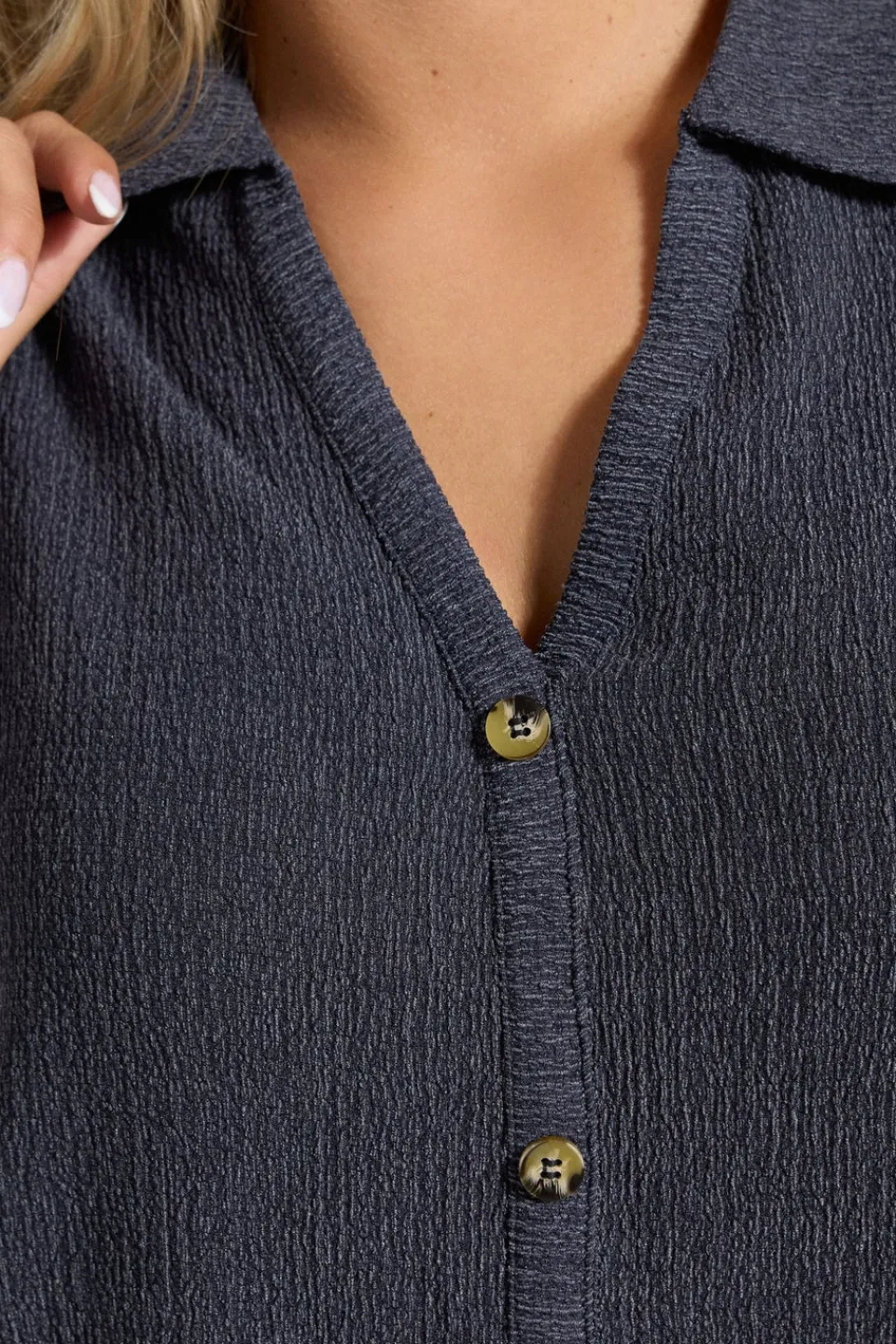 Tops>YOURS Curve Navy Blue Textured Sleeveless Shirt
