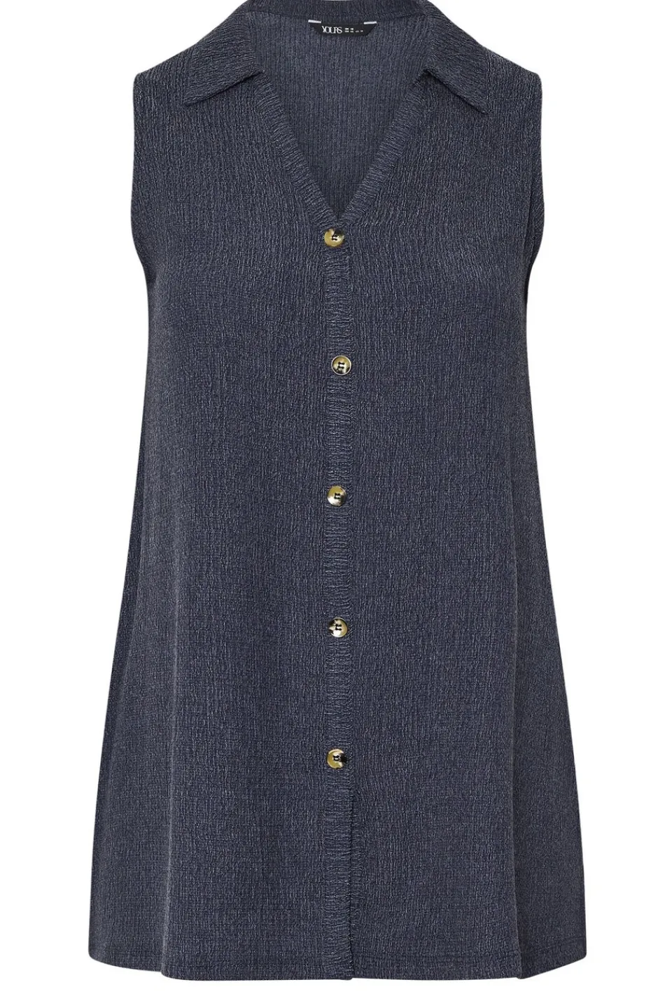 Tops>YOURS Curve Navy Blue Textured Sleeveless Shirt